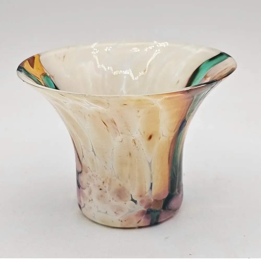 Hand Blown Art Glass Votive Holder Iridescent Decor